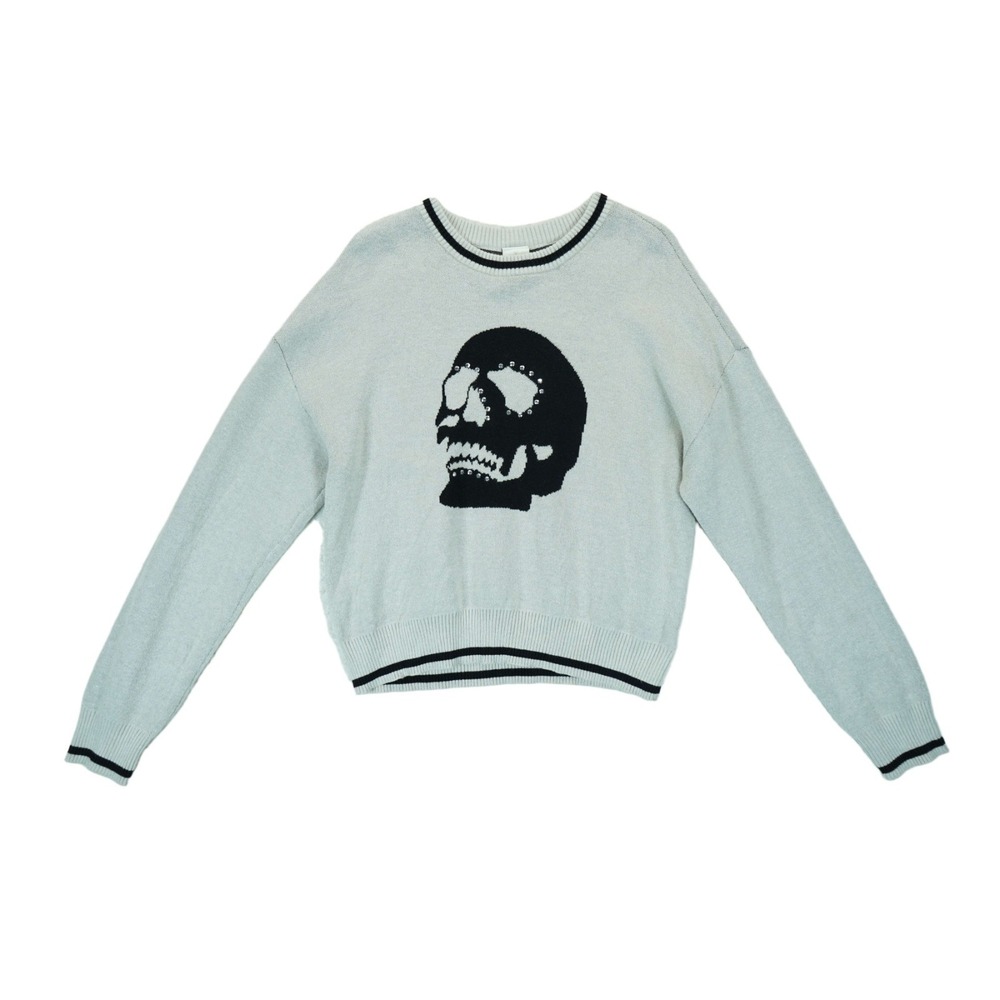 Nikka K Sweater Womens‎ Large Gray Skull Print Gothic Punk